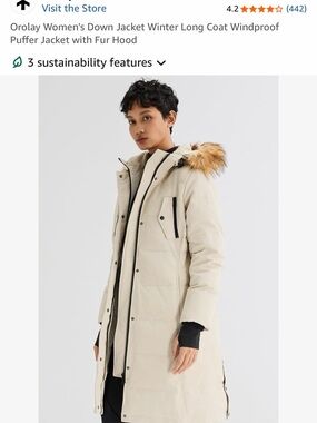 Long Quilted Puffer Coat with Faux-Fur Hood - Cream